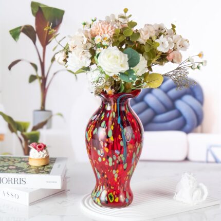 KAMMAK Colored Glass Vase, Beautiful Hand Blown Decorative Vase, Modern Art Vase for Flower Mantle Dining Table Centerpiece, Entryway Living Room Wedding Decoration (JG20114)