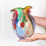 KAMMAK Colored Glass Vase, Beautiful Hand Blown Decorative Vase, Modern Art Vase for Flower Mantle Dining Table Centerpiece, Entryway Living Room Wedding Decoration (JG2040)