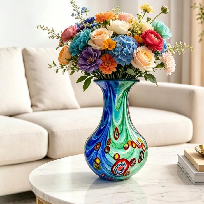 KAMMAK Colored Glass Vase, Beautiful Hand Blown Decorative Vase, Modern Art Vase for Flower Mantle Dining Table Centerpiece, Entryway Living Room Wedding Decoration (JG2086)