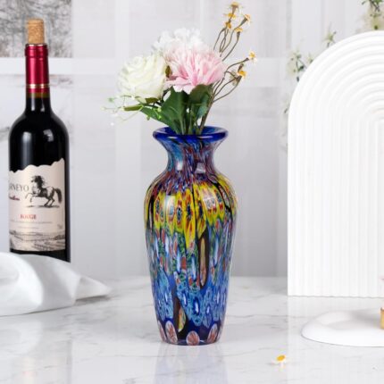 KAMMAK Colored Glass Vase, Beautiful Hand Blown Decorative Vase, Modern Art Vase for Flower Mantle Dining Table Centerpiece, Entryway Living Room Wedding Decoration (JG20154)
