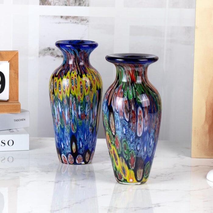 KAMMAK Colored Glass Vase, Beautiful Hand Blown Decorative Vase, Modern Art Vase for Flower Mantle Dining Table Centerpiece, Entryway Living Room Wedding Decoration (JG20154) KAMMAK 8HPJG02154 glass vase styled on dining table image 5