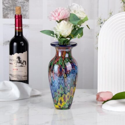 KAMMAK Colored Glass Vase, Beautiful Hand Blown Decorative Vase, Modern Art Vase for Flower Mantle Dining Table Centerpiece, Entryway Living Room Wedding Decoration (JG20155)