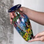 KAMMAK Colored Glass Vase, Beautiful Hand Blown Decorative Vase, Modern Art Vase for Flower Mantle Dining Table Centerpiece, Entryway Living Room Wedding Decoration (JG20155) KAMMAK 8HPJG02155 glass vase scale and proportion view image 6