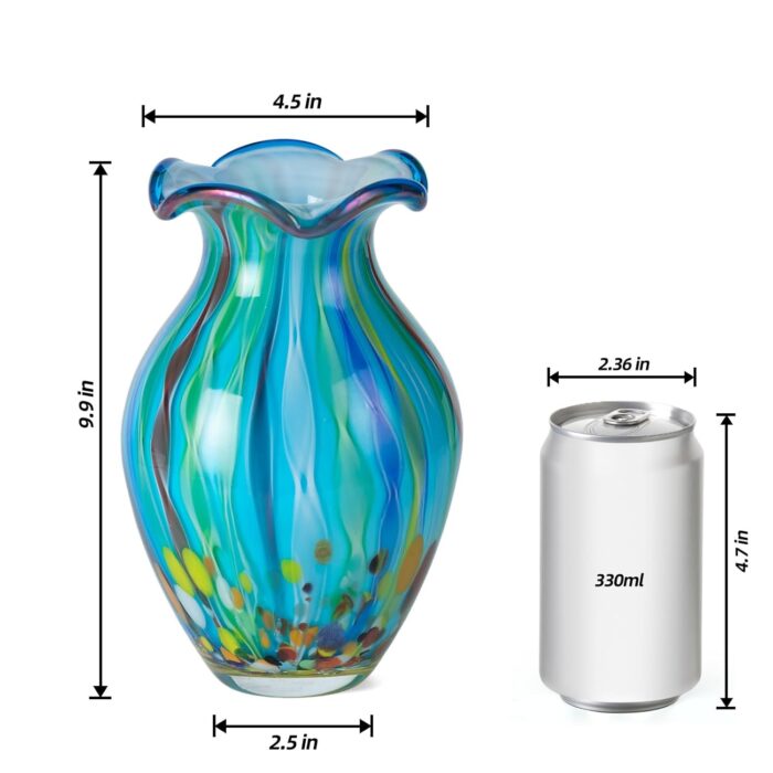 KAMMAK Colored Glass Vase, Beautiful Hand Blown Decorative Vase, Modern Art Vase for Flower Mantle Dining Table Centerpiece, Entryway Living Room Wedding Decoration (JG20156) KAMMAK 8HPJG02156 glass vase shape and proportion detail image 3