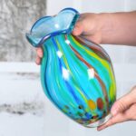 KAMMAK Colored Glass Vase, Beautiful Hand Blown Decorative Vase, Modern Art Vase for Flower Mantle Dining Table Centerpiece, Entryway Living Room Wedding Decoration (JG20156) KAMMAK 8HPJG02156 glass vase close-up material texture detail image 4