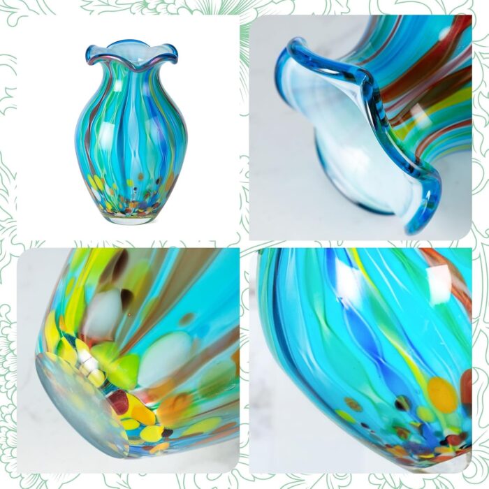 KAMMAK Colored Glass Vase, Beautiful Hand Blown Decorative Vase, Modern Art Vase for Flower Mantle Dining Table Centerpiece, Entryway Living Room Wedding Decoration (JG20156) KAMMAK 8HPJG02156 glass vase styled on dining table image 5