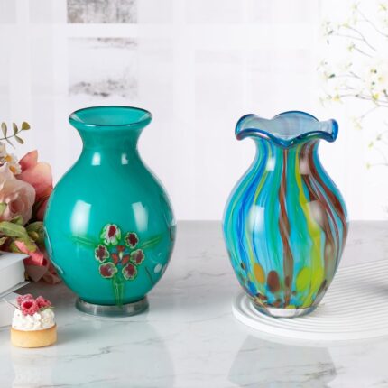 KAMMAK Colored Glass Vase, Beautiful Hand Blown Decorative Vase, Modern Art Vase for Flower Mantle Dining Table Centerpiece, Entryway Living Room Wedding Decoration (JG20156)
