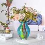 KAMMAK Colored Glass Vase, Beautiful Hand Blown Decorative Vase, Modern Art Vase for Flower Mantle Dining Table Centerpiece, Entryway Living Room Wedding Decoration (JG20156) KAMMAK 8HPJG02156 glass vase scale and proportion view image 6