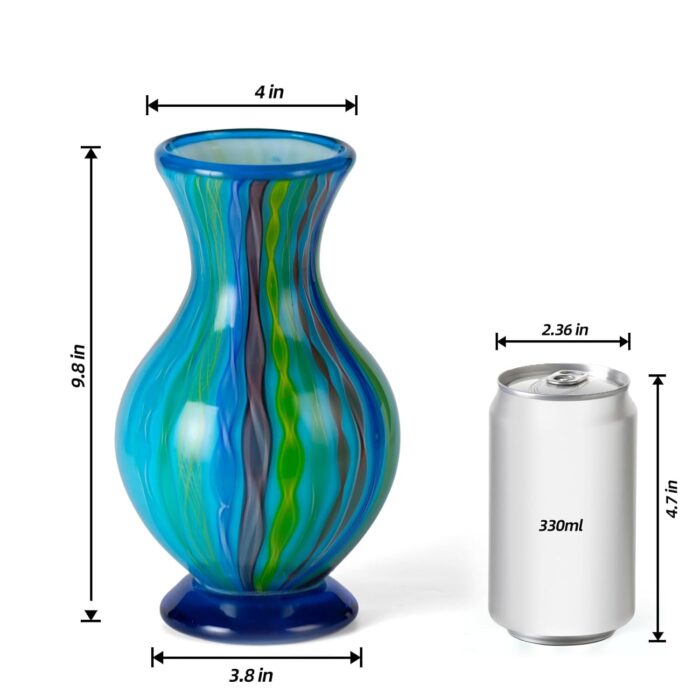 KAMMAK Colored Glass Vase, Beautiful Hand Blown Decorative Vase, Modern Art Vase for Flower Mantle Dining Table Centerpiece, Entryway Living Room Wedding Decoration (JG20157) KAMMAK 8HPJG02157 glass vase shape and proportion detail image 3
