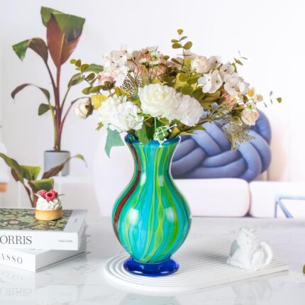 KAMMAK Colored Glass Vase, Beautiful Hand Blown Decorative Vase, Modern Art Vase for Flower Mantle Dining Table Centerpiece, Entryway Living Room Wedding Decoration (JG20157)