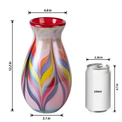 KAMMAK Colored Glass Vase, Beautiful Hand Blown Decorative Vase, Modern Art Vase for Flower Mantle Dining Table Centerpiece, Entryway Living Room Wedding Decoration (JG2159)