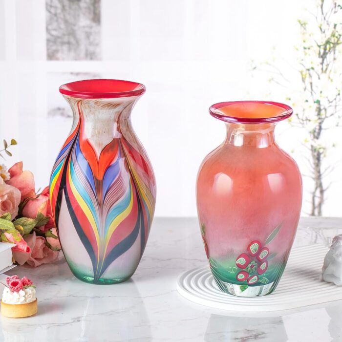 KAMMAK Colored Glass Vase, Beautiful Hand Blown Decorative Vase, Modern Art Vase for Flower Mantle Dining Table Centerpiece, Entryway Living Room Wedding Decoration (JG2159) KAMMAK 8HPJG02159 glass vase styled on dining table image 5