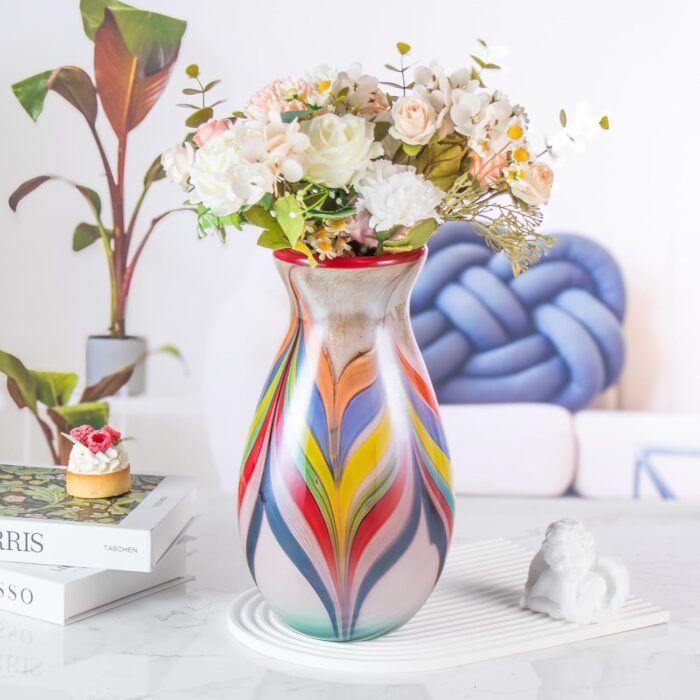 KAMMAK Colored Glass Vase, Beautiful Hand Blown Decorative Vase, Modern Art Vase for Flower Mantle Dining Table Centerpiece, Entryway Living Room Wedding Decoration (JG2159) KAMMAK 8HPJG02159 glass vase scale and proportion view image 6