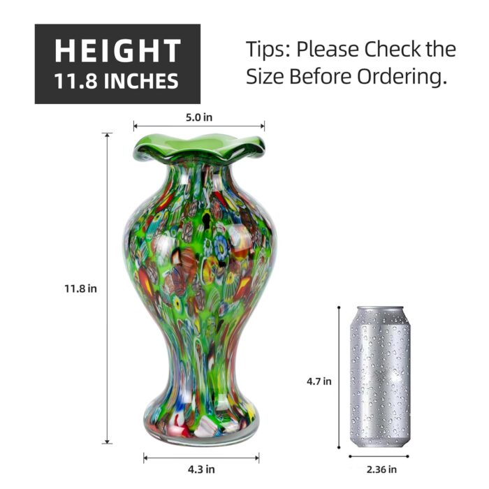 KAMMAK Colored Glass Vase, Beautiful Hand Blown Decorative Vase, Modern Art Vase for Flower Mantle Dining Table Centerpiece, Entryway Living Room Wedding Decoration (JG2131) KAMMAK 8HPJG02131 glass vase shape and proportion detail image 3