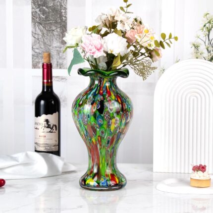 KAMMAK Colored Glass Vase, Beautiful Hand Blown Decorative Vase, Modern Art Vase for Flower Mantle Dining Table Centerpiece, Entryway Living Room Wedding Decoration (JG2131)