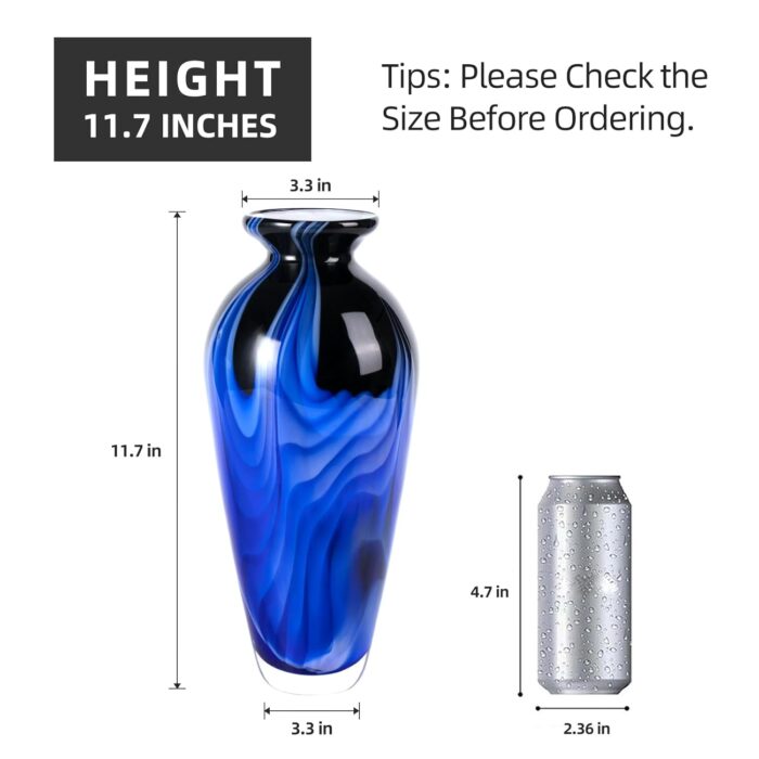 KAMMAK Colored Glass Vase, Beautiful Hand Blown Decorative Vase, Modern Art Vase for Flower Mantle Dining Table Centerpiece, Entryway Living Room Wedding Decoration (JG2118) KAMMAK 8HPJG02118 glass vase shape and proportion detail image 3