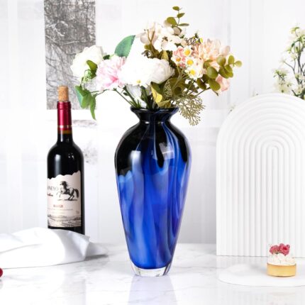 KAMMAK Colored Glass Vase, Beautiful Hand Blown Decorative Vase, Modern Art Vase for Flower Mantle Dining Table Centerpiece, Entryway Living Room Wedding Decoration (JG2118)