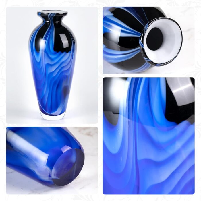 KAMMAK Colored Glass Vase, Beautiful Hand Blown Decorative Vase, Modern Art Vase for Flower Mantle Dining Table Centerpiece, Entryway Living Room Wedding Decoration (JG2118) KAMMAK 8HPJG02118 glass vase close-up material texture detail image 4