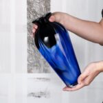 KAMMAK Colored Glass Vase, Beautiful Hand Blown Decorative Vase, Modern Art Vase for Flower Mantle Dining Table Centerpiece, Entryway Living Room Wedding Decoration (JG2118) KAMMAK 8HPJG02118 glass vase scale and proportion view image 6