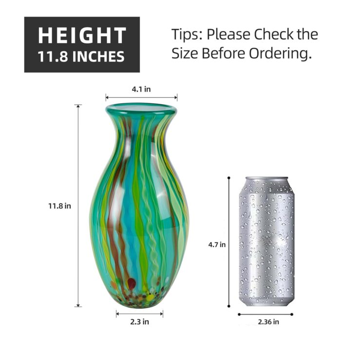 KAMMAK Colored Glass Vase, Beautiful Hand Blown Decorative Vase, Modern Art Vase for Flower Mantle Dining Table Centerpiece, Entryway Living Room Wedding Decoration (JG2098) KAMMAK 8HPJG02098 glass vase shape and proportion detail image 3