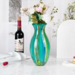 KAMMAK Colored Glass Vase, Beautiful Hand Blown Decorative Vase, Modern Art Vase for Flower Mantle Dining Table Centerpiece, Entryway Living Room Wedding Decoration (JG2098) KAMMAK 8HPJG02098 glass vase side angle view showing silhouette