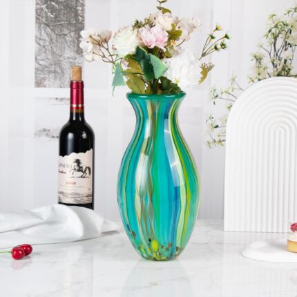 KAMMAK Colored Glass Vase, Beautiful Hand Blown Decorative Vase, Modern Art Vase for Flower Mantle Dining Table Centerpiece, Entryway Living Room Wedding Decoration (JG2098)
