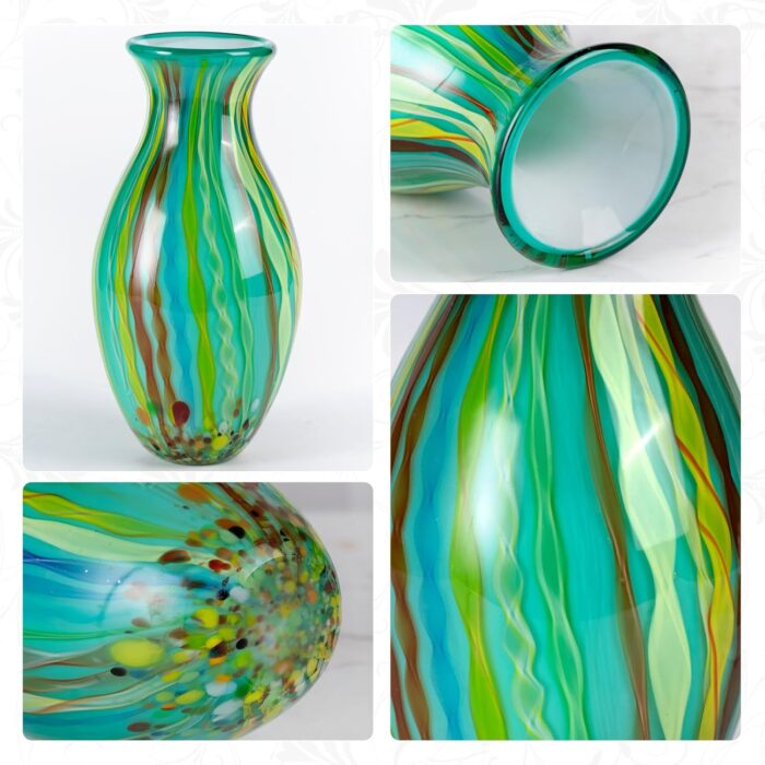 KAMMAK Colored Glass Vase, Beautiful Hand Blown Decorative Vase, Modern Art Vase for Flower Mantle Dining Table Centerpiece, Entryway Living Room Wedding Decoration (JG2098) KAMMAK 8HPJG02098 glass vase close-up material texture detail image 4