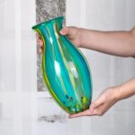 KAMMAK Colored Glass Vase, Beautiful Hand Blown Decorative Vase, Modern Art Vase for Flower Mantle Dining Table Centerpiece, Entryway Living Room Wedding Decoration (JG2098) KAMMAK 8HPJG02098 glass vase scale and proportion view image 6