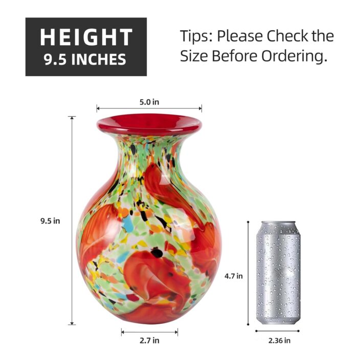 KAMMAK Colored Glass Vase, Beautiful Hand Blown Decorative Vase, Modern Art Vase for Flower Mantle Dining Table Centerpiece, Entryway Living Room Wedding Decoration (JG2092) KAMMAK 8HPJG02092 glass vase shape and proportion detail image 3