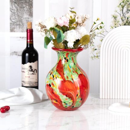 KAMMAK Colored Glass Vase, Beautiful Hand Blown Decorative Vase, Modern Art Vase for Flower Mantle Dining Table Centerpiece, Entryway Living Room Wedding Decoration (JG2092)