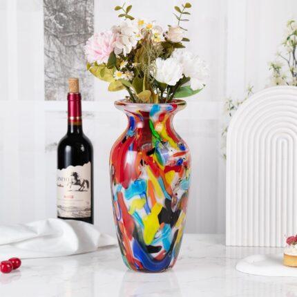 KAMMAK Colored Glass Vase, Beautiful Hand Blown Decorative Vase, Modern Art Vase for Flower Mantle Dining Table Centerpiece, Entryway Living Room Wedding Decoration (JG2036)
