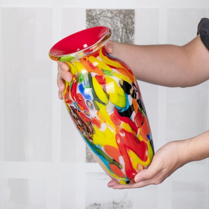 KAMMAK Colored Glass Vase, Beautiful Hand Blown Decorative Vase, Modern Art Vase for Flower Mantle Dining Table Centerpiece, Entryway Living Room Wedding Decoration (JG2036) KAMMAK 8HPJG02036 glass vase styled on dining table image 5