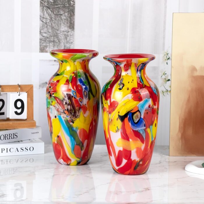 KAMMAK Colored Glass Vase, Beautiful Hand Blown Decorative Vase, Modern Art Vase for Flower Mantle Dining Table Centerpiece, Entryway Living Room Wedding Decoration (JG2036) KAMMAK 8HPJG02036 glass vase scale and proportion view image 6
