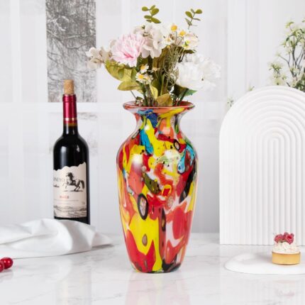 KAMMAK Colored Glass Vase, Beautiful Hand Blown Decorative Vase, Modern Art Vase for Flower Mantle Dining Table Centerpiece, Entryway Living Room Wedding Decoration (JG2029)