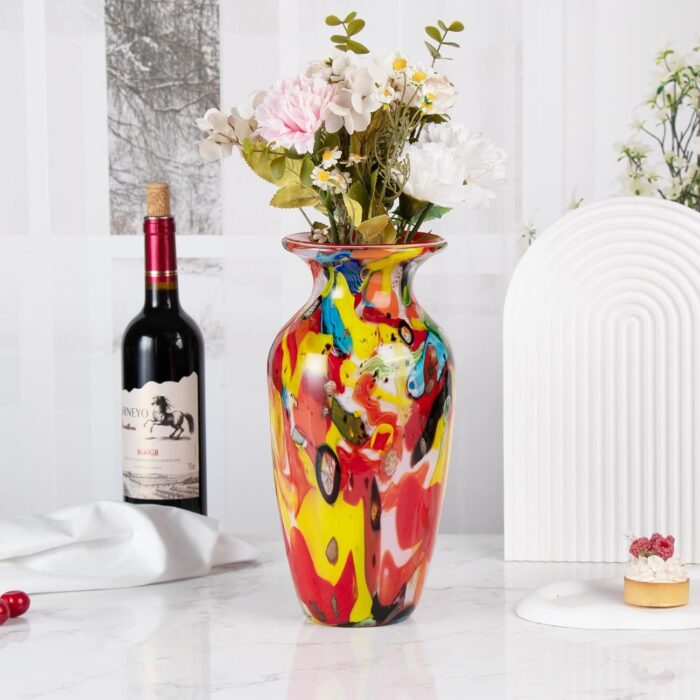 KAMMAK Colored Glass Vase, Beautiful Hand Blown Decorative Vase, Modern Art Vase for Flower Mantle Dining Table Centerpiece, Entryway Living Room Wedding Decoration (JG2029) KAMMAK 8HPJG02029 glass vase side angle view showing silhouette