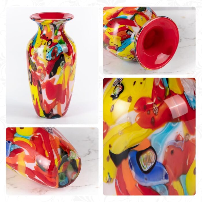 KAMMAK Colored Glass Vase, Beautiful Hand Blown Decorative Vase, Modern Art Vase for Flower Mantle Dining Table Centerpiece, Entryway Living Room Wedding Decoration (JG2029) KAMMAK 8HPJG02029 glass vase close-up material texture detail image 4