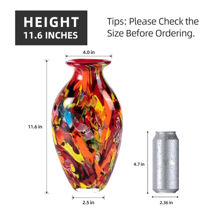 KAMMAK Colored Glass Vase, Beautiful Hand Blown Decorative Vase, Modern Art Vase for Flower Mantle Dining Table Centerpiece, Entryway Living Room Wedding Decoration (JG2038) KAMMAK 8HPJG02038 glass vase shape and proportion detail image 3