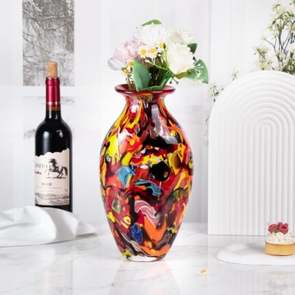 KAMMAK Colored Glass Vase, Beautiful Hand Blown Decorative Vase, Modern Art Vase for Flower Mantle Dining Table Centerpiece, Entryway Living Room Wedding Decoration (JG2038)