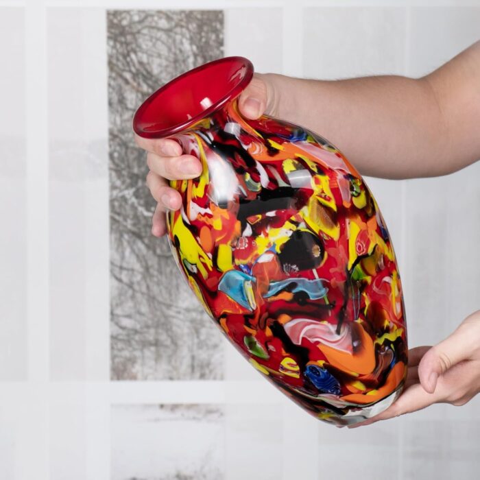 KAMMAK Colored Glass Vase, Beautiful Hand Blown Decorative Vase, Modern Art Vase for Flower Mantle Dining Table Centerpiece, Entryway Living Room Wedding Decoration (JG2038) KAMMAK 8HPJG02038 glass vase styled on dining table image 5