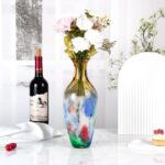 KAMMAK Colored Glass Vase, Beautiful Hand Blown Decorative Vase, Modern Art Vase for Flower Mantle Dining Table Centerpiece, Entryway Living Room Wedding Decoration (JG2059) KAMMAK 8HPJG02059 glass vase side angle view showing silhouette