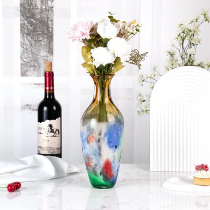 KAMMAK Colored Glass Vase, Beautiful Hand Blown Decorative Vase, Modern Art Vase for Flower Mantle Dining Table Centerpiece, Entryway Living Room Wedding Decoration (JG2059)