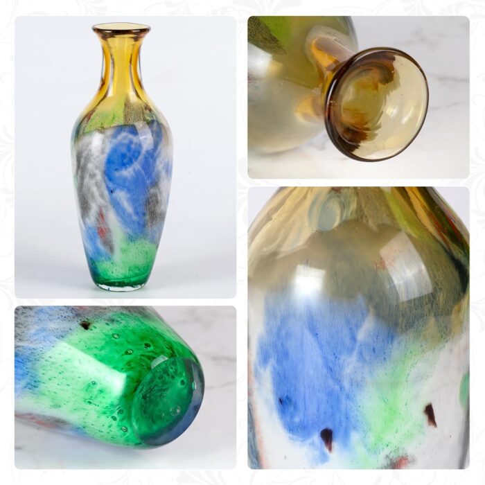 KAMMAK Colored Glass Vase, Beautiful Hand Blown Decorative Vase, Modern Art Vase for Flower Mantle Dining Table Centerpiece, Entryway Living Room Wedding Decoration (JG2059) KAMMAK 8HPJG02059 glass vase close-up material texture detail image 4