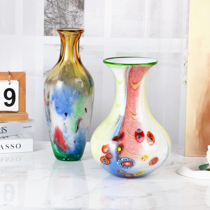 KAMMAK Colored Glass Vase, Beautiful Hand Blown Decorative Vase, Modern Art Vase for Flower Mantle Dining Table Centerpiece, Entryway Living Room Wedding Decoration (JG2059) KAMMAK 8HPJG02059 glass vase scale and proportion view image 6