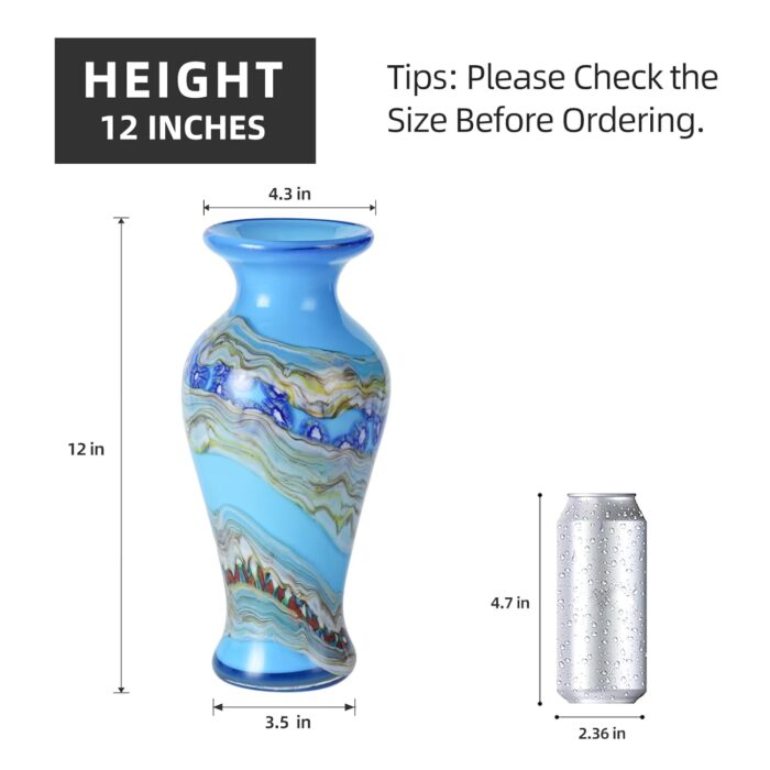 KAMMAK Colored Glass Vase, Beautiful Hand Blown Decorative Vase, Modern Art Vase for Flower Mantle Dining Table Centerpiece, Entryway Living Room Wedding Decoration (JG2043) KAMMAK 8HPJG02043 glass vase shape and proportion detail image 3