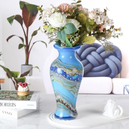 KAMMAK Colored Glass Vase, Beautiful Hand Blown Decorative Vase, Modern Art Vase for Flower Mantle Dining Table Centerpiece, Entryway Living Room Wedding Decoration (JG2043)