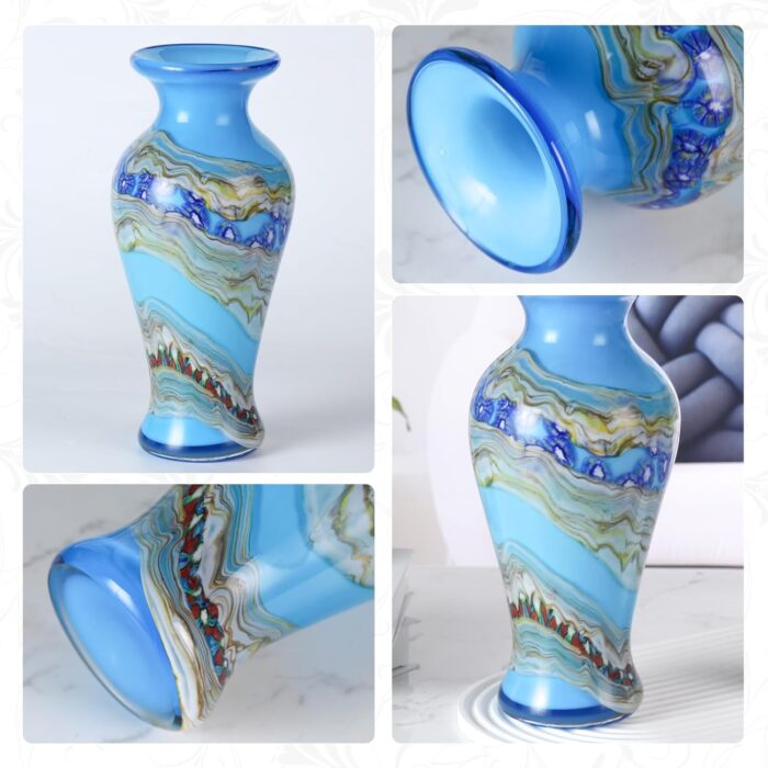 KAMMAK Colored Glass Vase, Beautiful Hand Blown Decorative Vase, Modern Art Vase for Flower Mantle Dining Table Centerpiece, Entryway Living Room Wedding Decoration (JG2043) KAMMAK 8HPJG02043 glass vase close-up material texture detail image 4