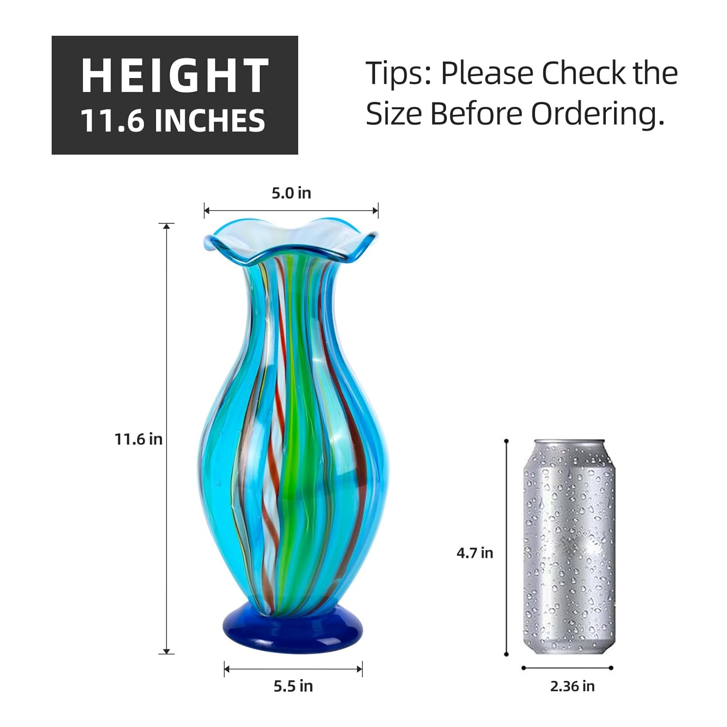 KAMMAK 8HPJG02007 glass vase front view in product description