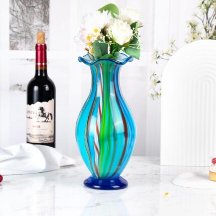 KAMMAK Colored Glass Vase, Beautiful Hand Blown Decorative Vase, Modern Art Vase for Flower Mantle Dining Table Centerpiece, Entryway Living Room Wedding Decoration (JG2007)