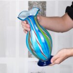 KAMMAK Colored Glass Vase, Beautiful Hand Blown Decorative Vase, Modern Art Vase for Flower Mantle Dining Table Centerpiece, Entryway Living Room Wedding Decoration (JG2007) KAMMAK 8HPJG02007 glass vase scale and proportion view image 6