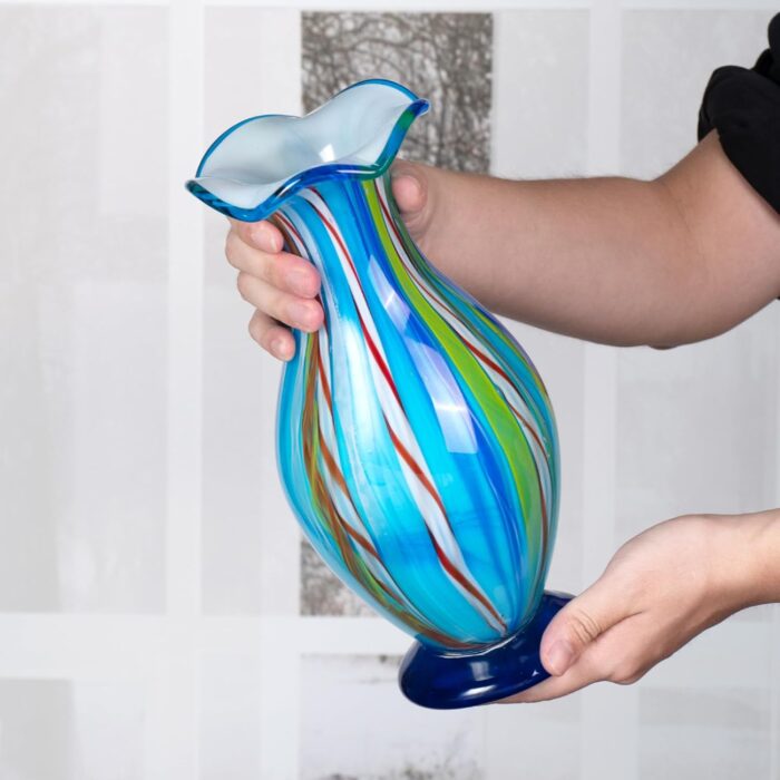 KAMMAK Colored Glass Vase, Beautiful Hand Blown Decorative Vase, Modern Art Vase for Flower Mantle Dining Table Centerpiece, Entryway Living Room Wedding Decoration (JG2007) KAMMAK 8HPJG02007 glass vase scale and proportion view image 6